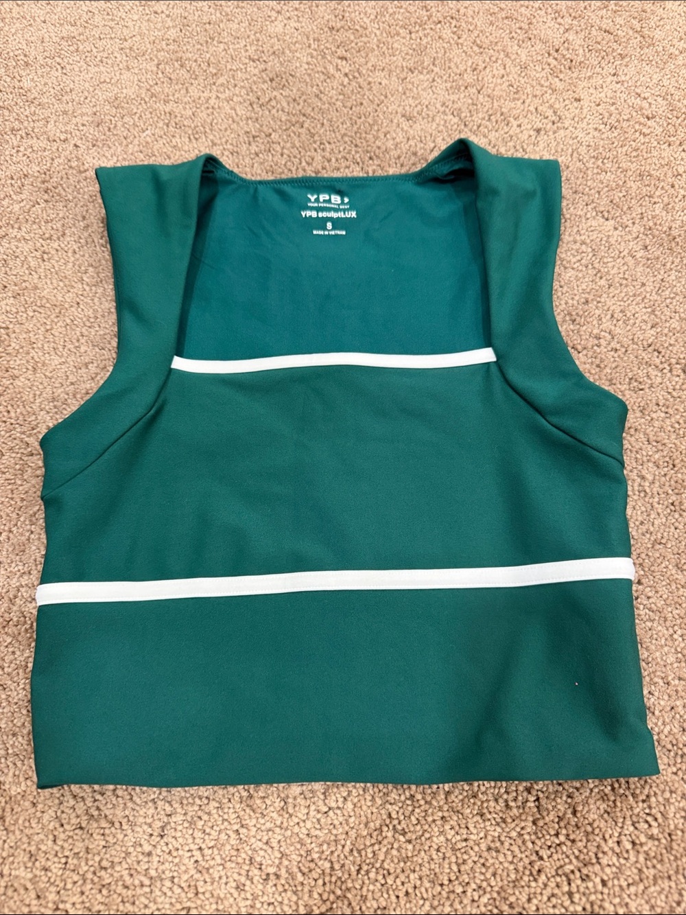 YPB Athletic green crop top with white stripe details